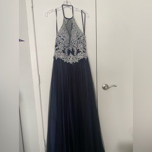 Navy blue pageant dress.